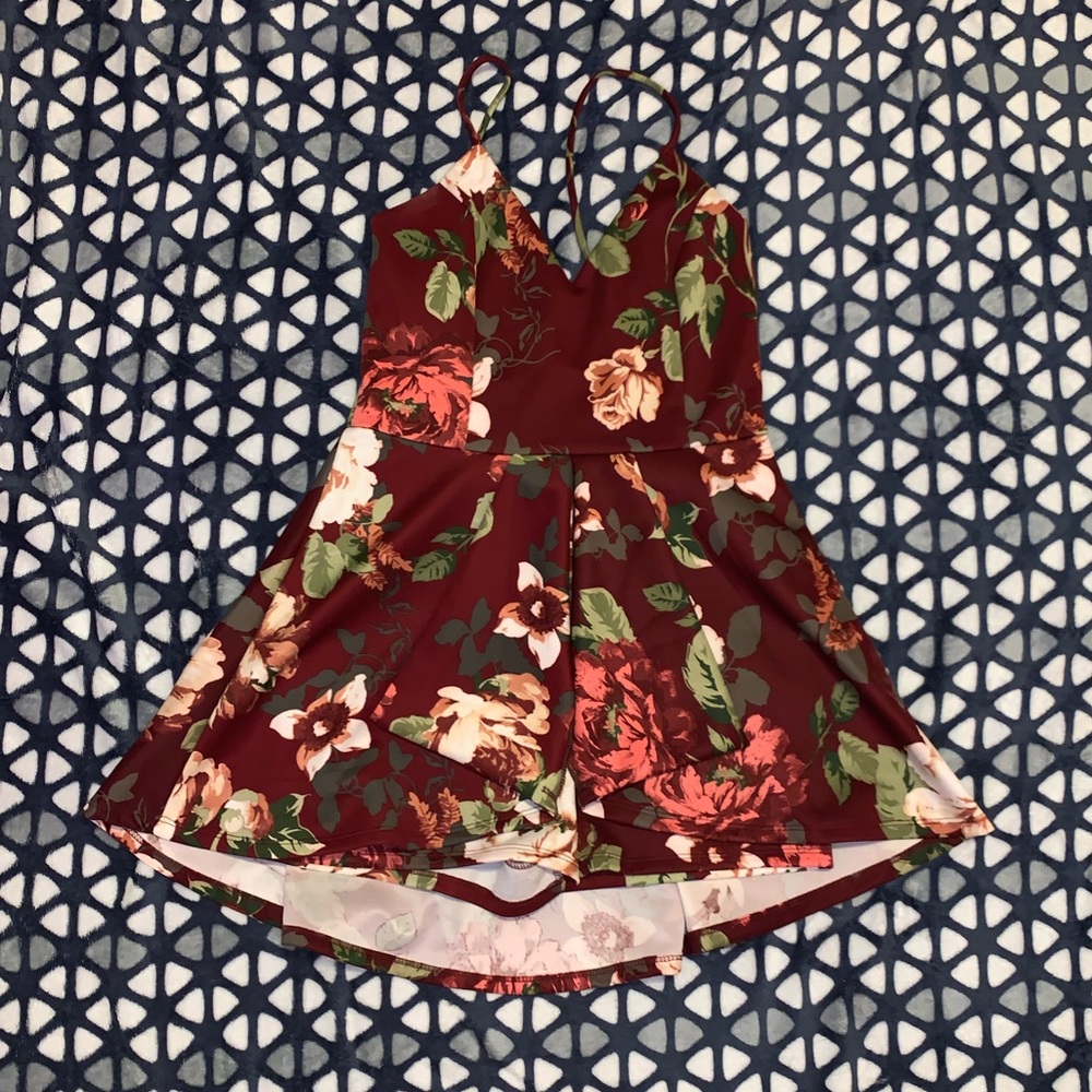 maroon floral dress romper